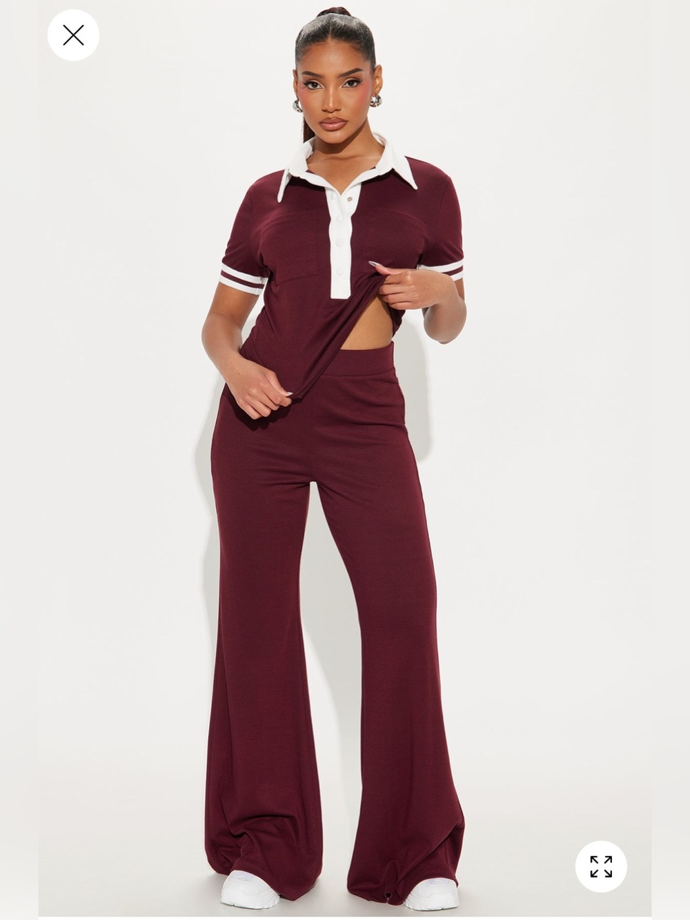 Fashion Nova Burgundy and White Polo Sweater Top